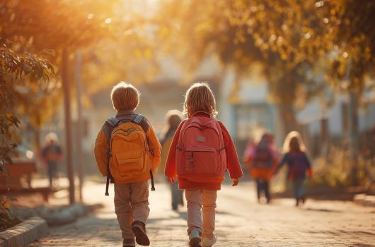 Děti s batohem na zádech